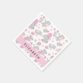 Serviette En Papier Motif D'Eléphants, Eléphants Mignons, Votre Nom (Coin)