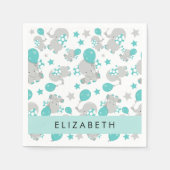 Serviette En Papier Motif D'Eléphants, Eléphants Mignons, Votre Nom (Devant)