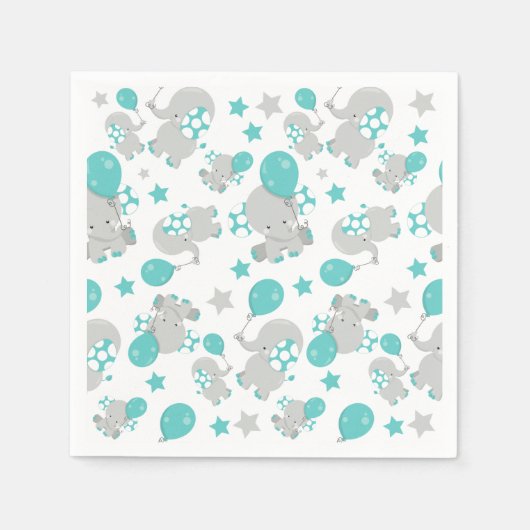 Serviette En Papier Motif Des Eléphants, Eléphants Mignons - Gris Bleu (Devant)