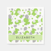 Serviette En Papier Motif Des Eléphants Verts, Étoiles, Votre Nom (Devant)