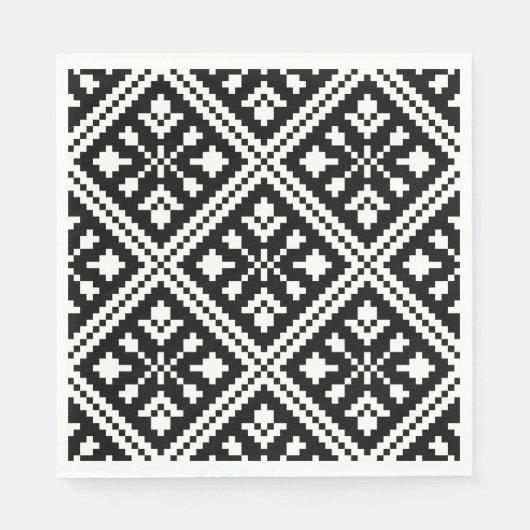 Serviette En Papier Motif des flocons de neige de Noël noir et blanc (Devant)