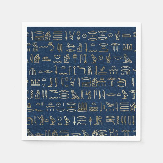 Serviette En Papier Motif des hiéroglyphes d'Égypte or et bleu (Devant)