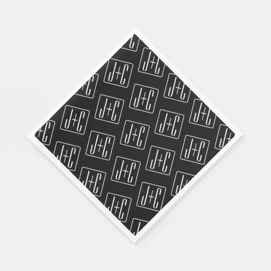 Serviette En Papier Motif des initiales Mariages modernes | Noir & Bla (Coin)
