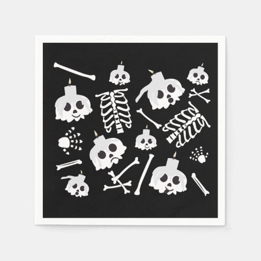 Serviette En Papier Motif des os crâniens de squelette d'Halloween (Devant)
