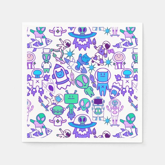 Serviette En Papier Motif d'espace rétro (Devant)