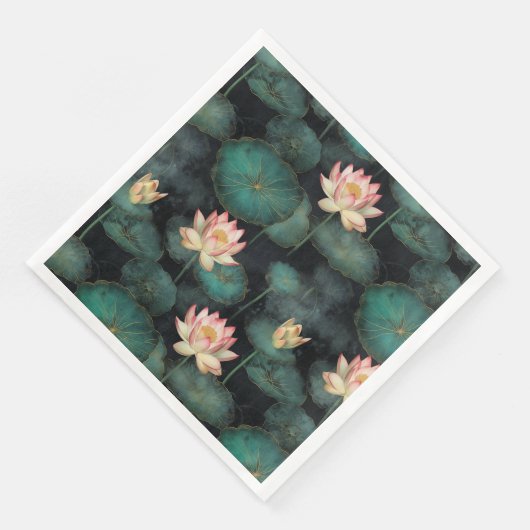 Serviette En Papier Motif d'étang à lys rose vert (Coin)