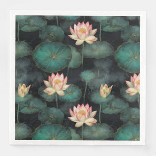 Serviette En Papier Motif d'étang à lys rose vert