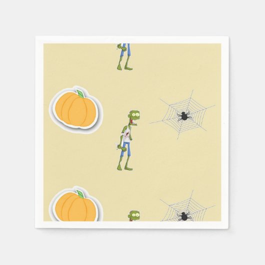 Serviette En Papier Motif d'Halloween à la crème (Devant)