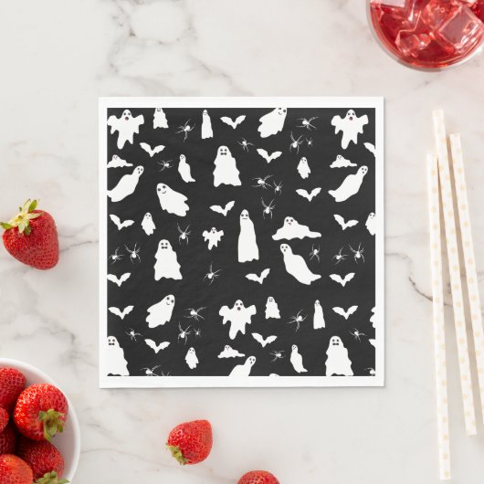 Serviette En Papier Motif d'Halloween, chauves-souris et araignées (En situation)