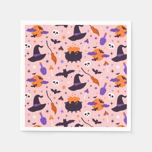 Serviette En Papier Motif d'Halloween mou et rose (Devant)