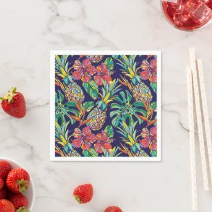 Serviette En Papier Motif d'hibiscus à ananas tropicaux