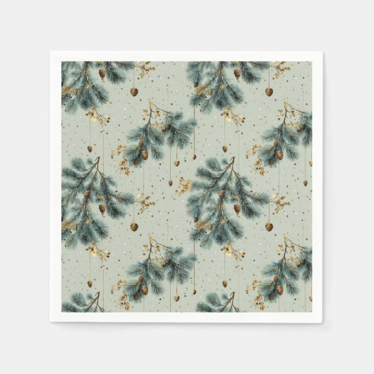 Serviette En Papier Motif d'hiver de Pinecone bleu et Brown (Devant)