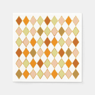Serviette En Papier Motif diamant orange beige blanc rétro festif