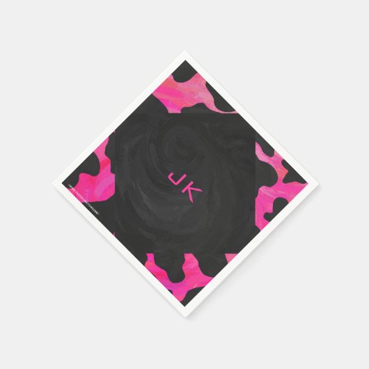 Serviette En Papier Motif d'impression monogramme rose et noir (Coin)