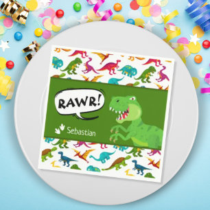 Serviette En Papier Motif Dinosaure coloré avec le nom T-Rex Green