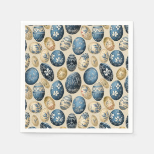 Serviette En Papier Motif d'oeufs Vintage bleu, or et crème
