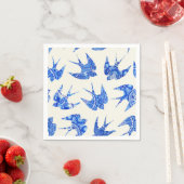 Serviette En Papier Motif d'oiseaux avirés bleu aquarelle (En situation)