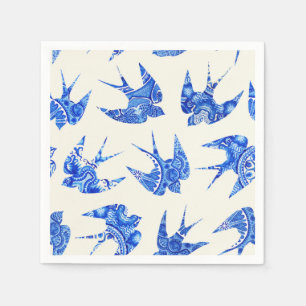 Serviette En Papier Motif d'oiseaux avirés bleu aquarelle