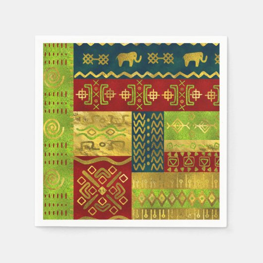 Serviette En Papier Motif d'or d'Afrique ethnique en couleur (Devant)