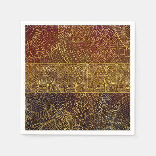 Serviette En Papier Motif d'or tribal sur peinture Brown