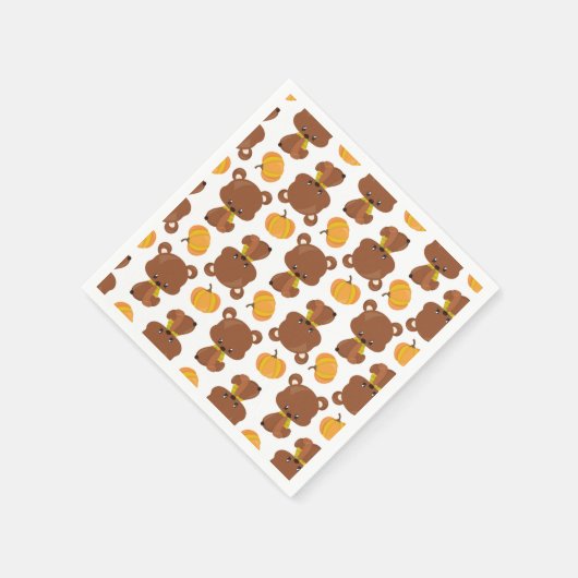 Serviette En Papier Motif D'Ours, Ours Mignons, Automne, Citrouille (Coin)