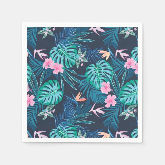 Serviette En Papier Motif du Jardin des Fleurs Tropicales Bleues (Devant)