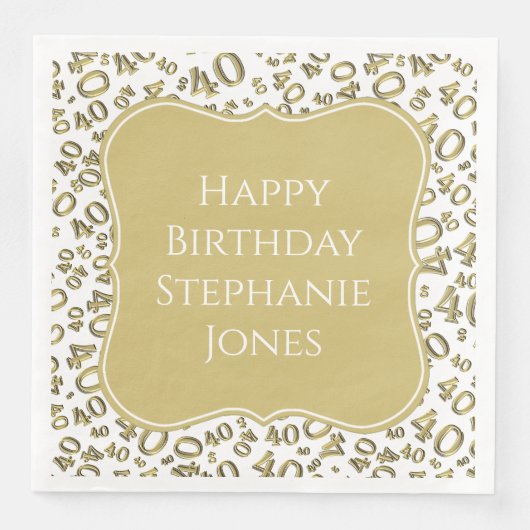 Serviette En Papier motif du numéro de support or/blanc 40e anniversai (Devant)