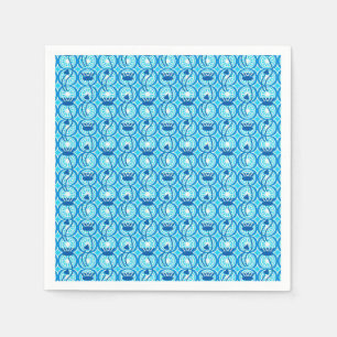 Serviette En Papier Motif égyptien Lotus, cobalt et turquoise