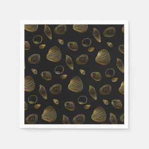 Serviette En Papier Motif élégant Black Gold Seashells