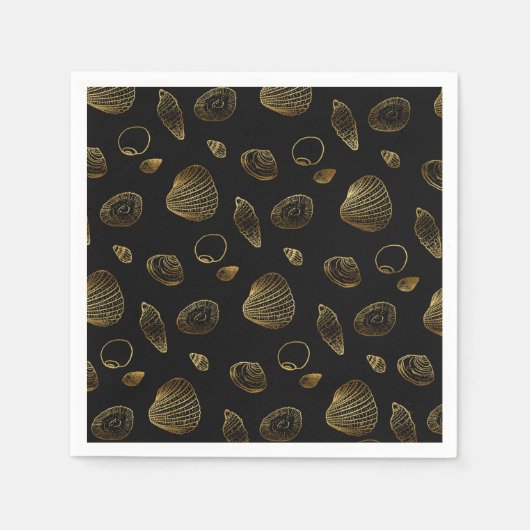 Serviette En Papier Motif élégant Black Gold Seashells (Devant)