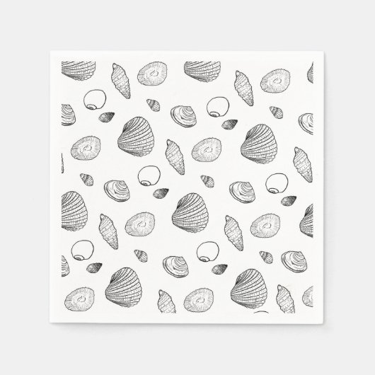 Serviette En Papier Motif élégant Black White Seashells (Devant)