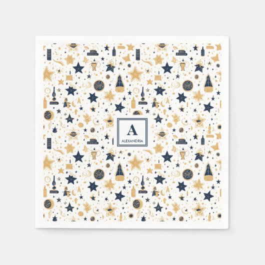 Serviette En Papier Motif Elegant Blue & Gold (5) (Devant)