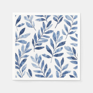 Serviette En Papier Motif élégant de feuilles à l'aquarelle Bleu indig