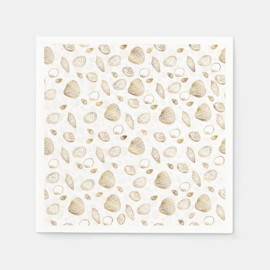 Serviette En Papier Motif élégant Gold White Seashells (Devant)