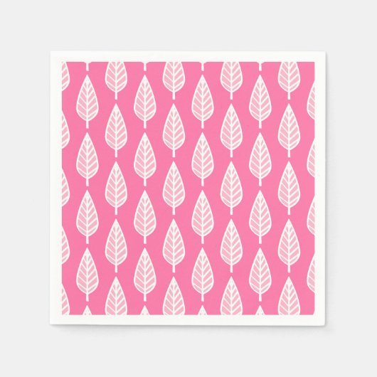Serviette En Papier Motif en feuille de hêtre - Rose chaud et blanc (Devant)