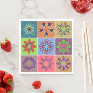 Serviette En Papier Motif en Mandala coloré - Boho géométrique
