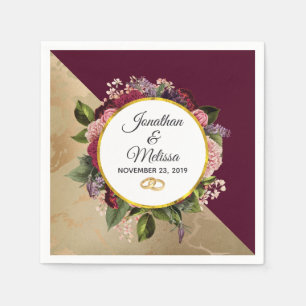Serviette En Papier Motif en marbre d'or et Mariage de fleurs de Bourg