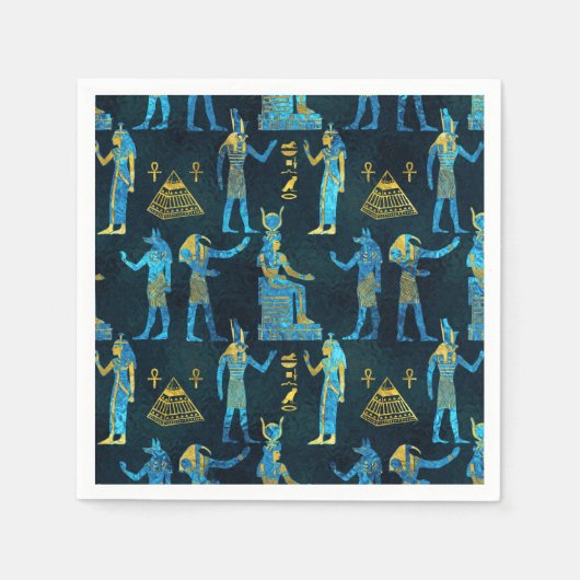 Serviette En Papier Motif en or égyptien et en verre bleu (Devant)