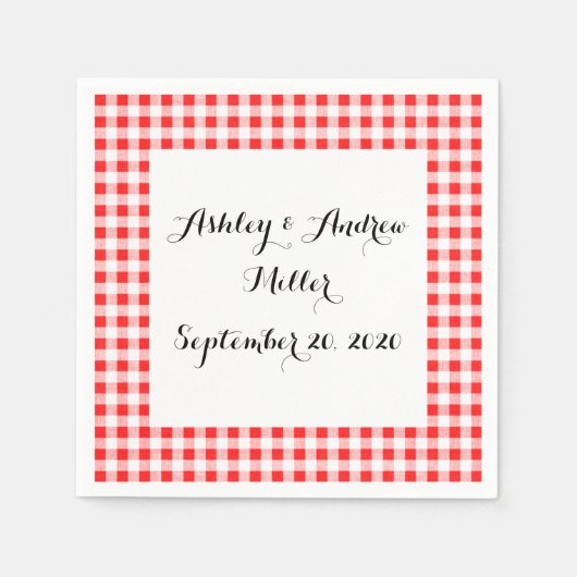 Serviette En Papier Motif En vichy blanc rouge (Devant)