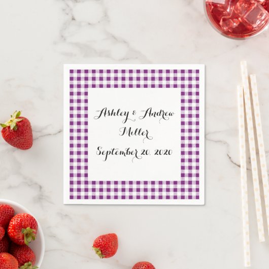 Serviette En Papier Motif En vichy blanc violet (En situation)