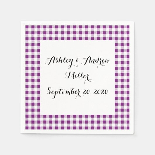 Serviette En Papier Motif En vichy blanc violet (Devant)