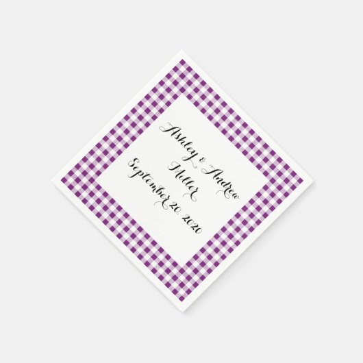 Serviette En Papier Motif En vichy blanc violet (Coin)