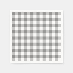 Serviette En Papier Motif En vichy chèque gris et blanc