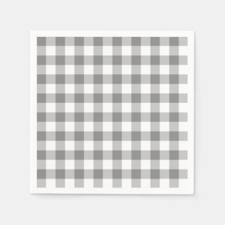 Serviette En Papier Motif En vichy chèque gris et blanc