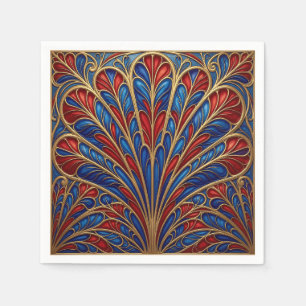 Serviette En Papier Motif éventail paon orné rouge bleu or royal