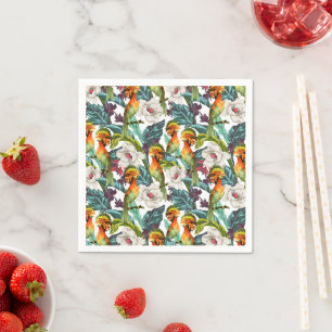 Serviette En Papier Motif Fleur Exotique Et Oiseau   Monogramme 2