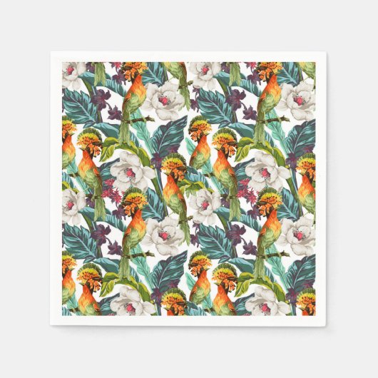 Serviette En Papier Motif Fleur Exotique Et Oiseau | Monogramme 2 (Devant)