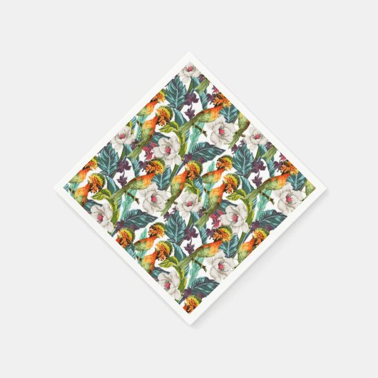 Serviette En Papier Motif Fleur Exotique Et Oiseau | Monogramme 2 (Coin)