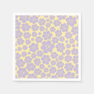 Serviette En Papier Motif Fleur - Pastel Jaune et Violet