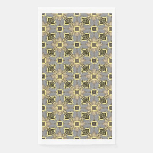 Serviette En Papier Motif Fleurs Jaunes, Gris et Noires (Devant)